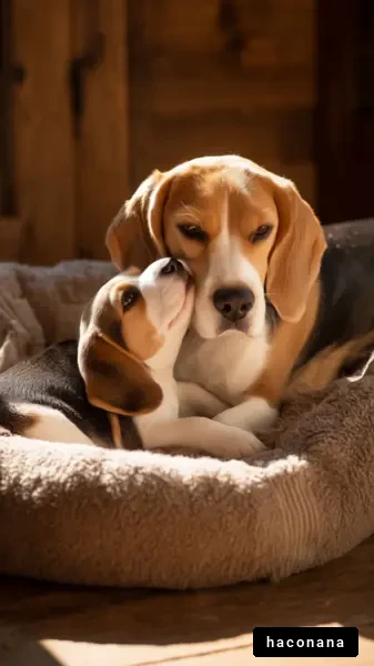 愛らしいビーグル犬の親子