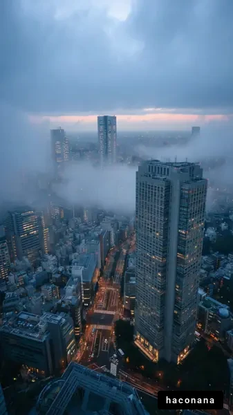 霧に包まれた都市景観