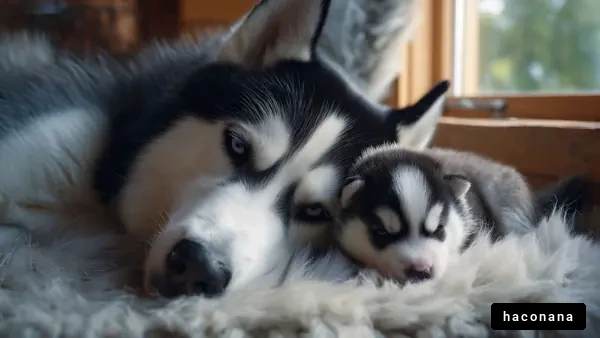 親子のハスキー犬