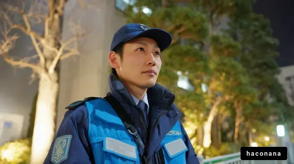 夜の警備員の姿