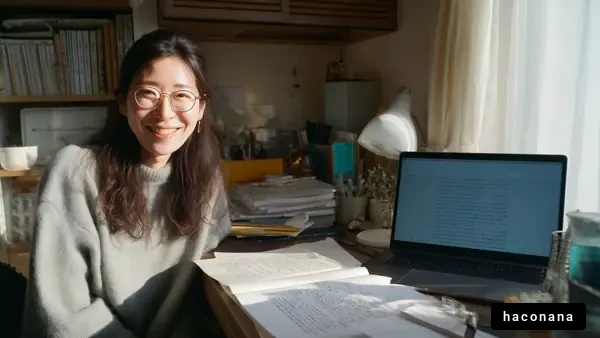 自宅で学ぶ女性の笑顔