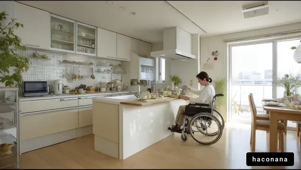 車椅子のある明るいキッチン